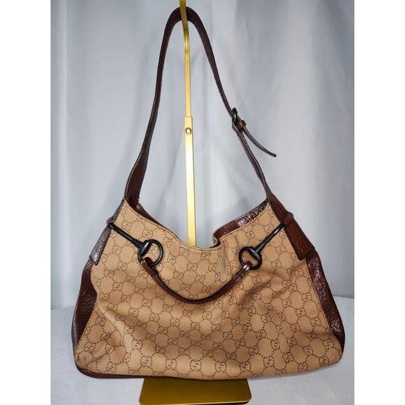 Gucci GG Canvas Hobo Shoulder Bag Brown Leather Trim, Made in Italy Fall Autumn - Picture 1 of 14